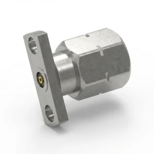 2.4mm Male 2-Hole Flange Mount RF Connector – Field Replaceable, 10.2mm Hole Spacing, 0.51mm Pin Diameter