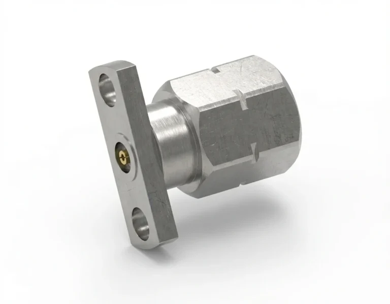 2.4mm Male 2-Hole Flange Mount RF Connector – Field Replaceable, 10.2mm Hole Spacing, 0.51mm Pin Diameter