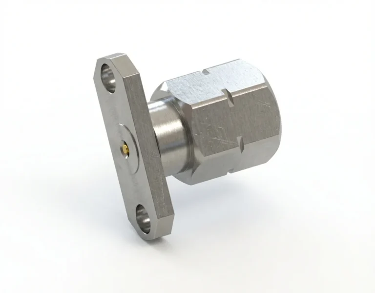 2.4mm Male 2-Hole Flange Mount RF Connector – Field Replaceable, 12.22mm Hole Spacing, 0.23mm Pin Diameter