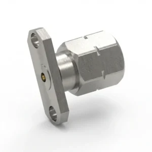 2.4mm Male 2-Hole Flange Mount RF Connector – Field Replaceable, 12.22mm Hole Spacing, 0.38mm Pin Diameter