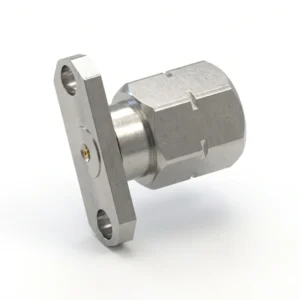 2.4mm Male 2-Hole Flange Mount RF Connector – Field Replaceable, 12.22mm Hole Spacing, 0.3mm Pin Diameter