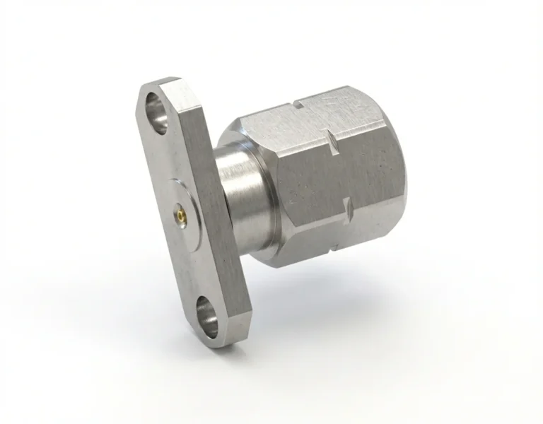 2.4mm Male 2-Hole Flange Mount RF Connector – Field Replaceable, 12.22mm Hole Spacing, 0.3mm Pin Diameter