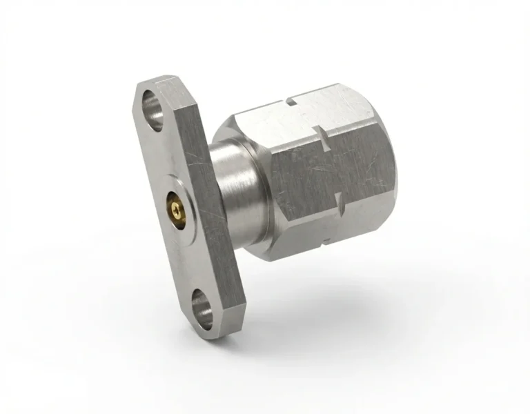 2.4mm Male 2-Hole Flange Mount RF Connector – Field Replaceable, 12.22mm Hole Spacing, 0.46mm Pin Diameter