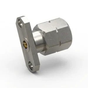 2.4mm Male 2-Hole Flange Mount RF Connector – Field Replaceable, 12.22mm Hole Spacing, 0.51mm Pin Diameter