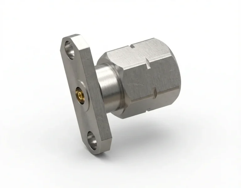 2.4mm Male 2-Hole Flange Mount RF Connector – Field Replaceable, 12.22mm Hole Spacing, 0.51mm Pin Diameter