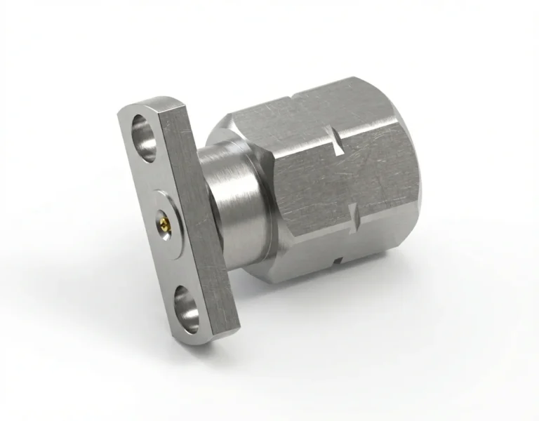 2.4mm Male 2-Hole Flange Mount RF Connector – Field Replaceable, 9mm Hole Spacing, 0.23mm Pin Diameter