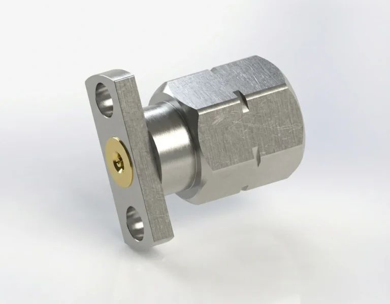 2.4mm Male 2-Hole Flange Mount RF Connector – Field Replaceable, 9mm Hole Spacing, 0.38mm Pin Diameter