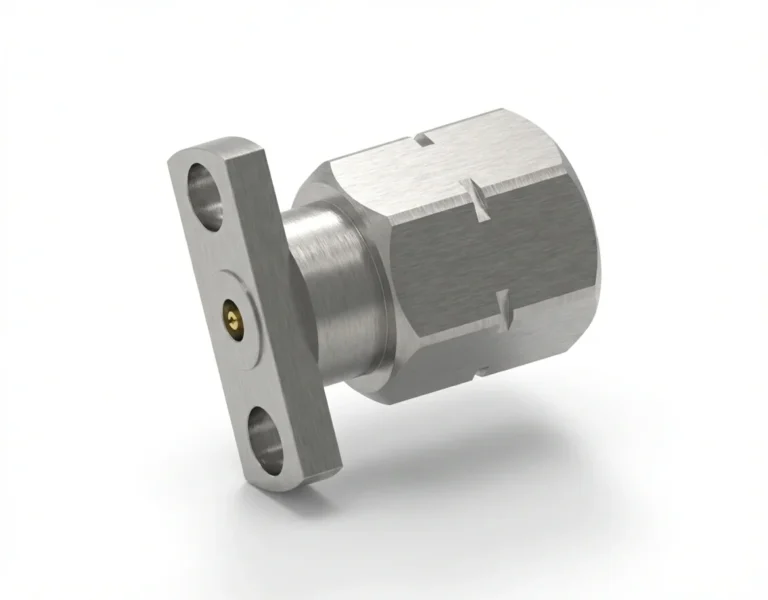 2.4mm Male 2-Hole Flange Mount RF Connector – Field Replaceable, 9mm Hole Spacing, 0.3mm Pin Diameter