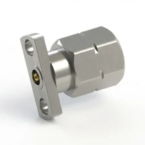 2.4mm Male 2-Hole Flange Mount RF Connector – Field Replaceable, 9mm Hole Spacing, 0.46mm Pin Diameter