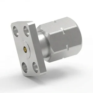 2.4mm Male 4-Hole Flange Mount RF Connector – Field Replaceable, 5.64mm Hole Spacing, 0.23mm Pin Diameter