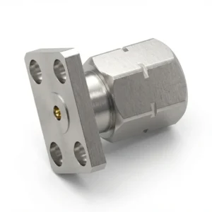 2.4mm Male 4-Hole Flange Mount RF Connector – Field Replaceable, 5.64mm Hole Spacing, 0.38mm Pin Diameter