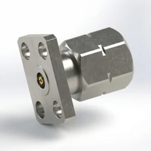 2.4mm Male 4-Hole Flange Mount RF Connector – Field Replaceable, 5.64mm Hole Spacing, 0.46mm Pin Diameter