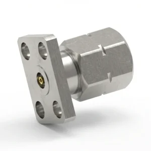 2.4mm Male 4-Hole Flange Mount RF Connector – Field Replaceable, 5.64mm Hole Spacing, 0.51mm Pin Diameter