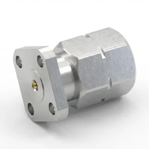 2.4mm Male 4-Hole Flange Mount RF Connector – Field Replaceable, 6.35mm Hole Spacing, 0.23mm Pin Diameter