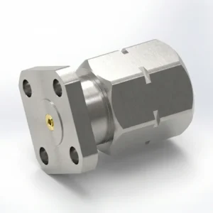 2.4mm Male 4-Hole Flange Mount RF Connector – Field Replaceable, 6.35mm Hole Spacing, 0.38mm Pin Diameter