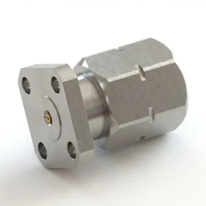 2.4mm Male 4-Hole Flange Mount RF Connector – Field Replaceable, 6.35mm Hole Spacing, 0.3mm Pin Diameter