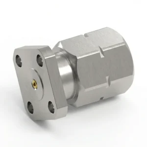 2.4mm Male 4-Hole Flange Mount RF Connector – Field Replaceable, 6.35mm Hole Spacing, 0.51mm Pin Diameter