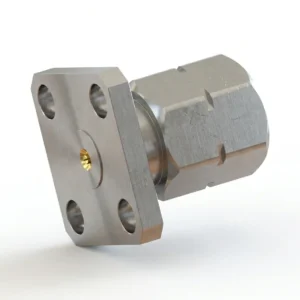 2.4mm Male 4-Hole Flange Mount RF Connector – Field Replaceable, 8.64mm Hole Spacing, 0.23mm Pin Diameter