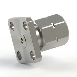 2.4mm Male 4-Hole Flange Mount RF Connector – Field Replaceable, 8.64mm Hole Spacing, 0.38mm Pin Diameter