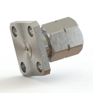 2.4mm Male 4-Hole Flange Mount RF Connector – Field Replaceable, 8.64mm Hole Spacing, 0.3mm Pin Diameter