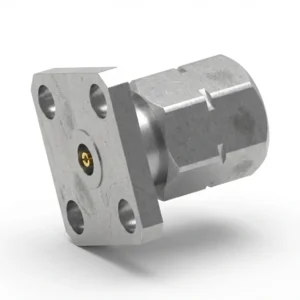 2.4mm Male 4-Hole Flange Mount RF Connector – Field Replaceable, 8.64mm Hole Spacing, 0.46mm Pin Diameter