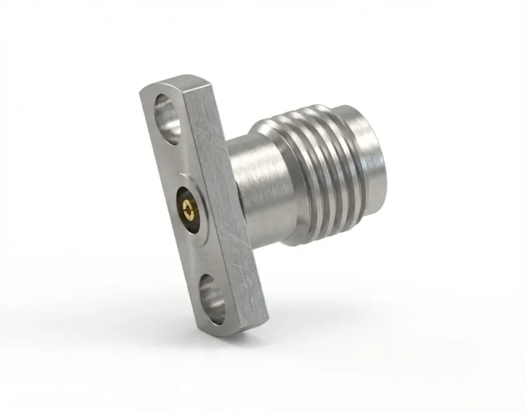 2.92mm Female 2-Hole Flange Mount RF Connector – Field Replaceable, 9mm Hole Spacing, 0.46mm Pin Diameter