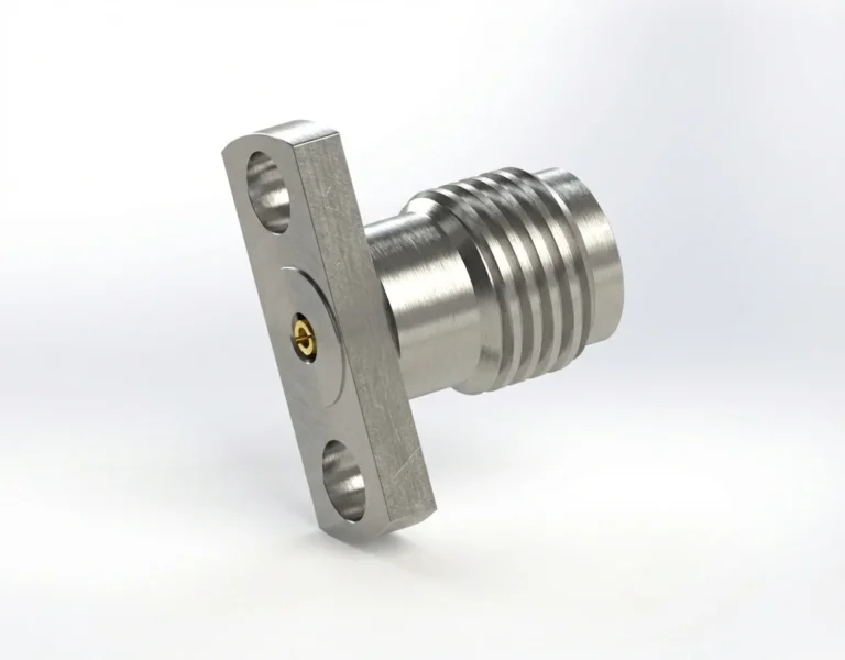 2.92mm Female 2-Hole Flange Mount RF Connector – Field Replaceable, 9mm Hole Spacing, 0.51mm Pin Diameter