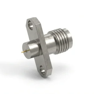 2.92mm Female 2-Hole Flange Mount RF Connector – Solder Attachment, 12.2mm Hole Spacing, 0.3mm Pin Diameter, Stub Terminal