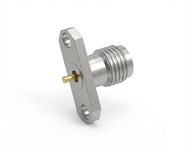 2.92mm Female 2Hole Flange Mount RF Connector – Solder Attachment, 12.22mm Hole Spacing, 1.1mm Pin Diameter