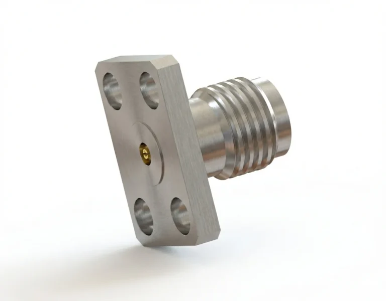 2.92mm Female 4-Hole Flange Mount RF Connector – Field Replaceable, 5.64mm Hole Spacing, 0.38mm Pin Diameter