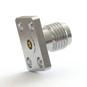 2.92mm Female 4-Hole Flange Mount RF Connector – Field Replaceable, 5.64mm Hole Spacing, 0.46mm Pin Diameter
