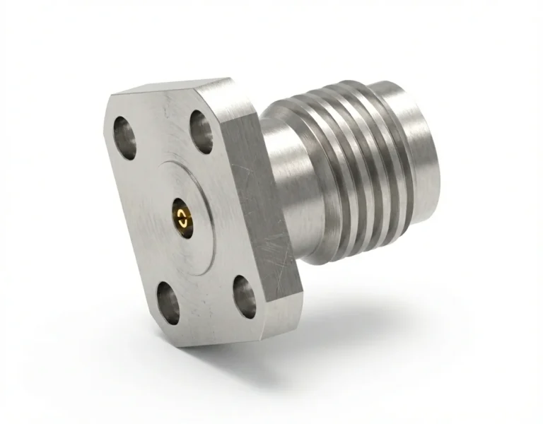 2.92mm Female 4-Hole Flange Mount RF Connector – Field Replaceable, 6.35mm Hole Spacing, 0.38mm Pin Diameter