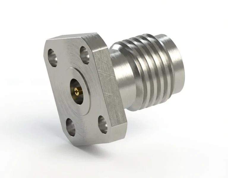2.92mm Female 4-Hole Flange Mount RF Connector – Field Replaceable, 6.35mm Hole Spacing, 0.3mm Pin Diameter