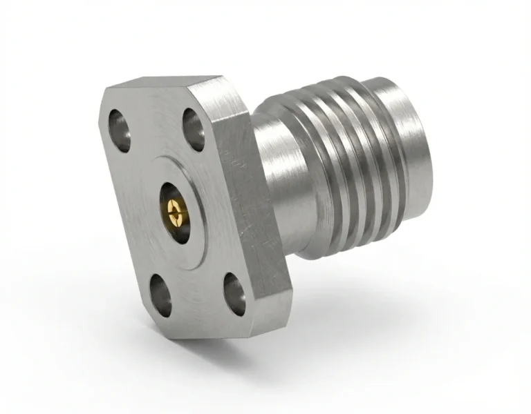 2.92mm Female 4-Hole Flange Mount RF Connector – Field Replaceable, 6.35mm Hole Spacing, 0.46mm Pin Diameter