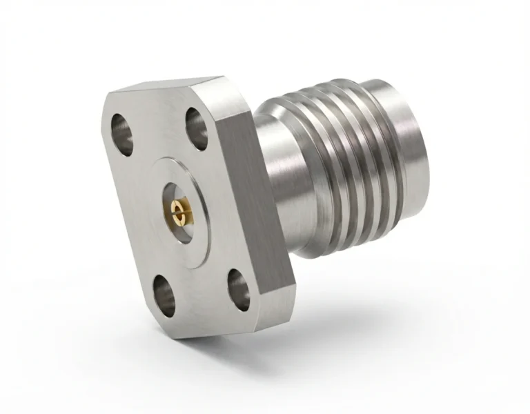 2.92mm Female 4-Hole Flange Mount RF Connector – Field Replaceable, 6.35mm Hole Spacing, 0.51mm Pin Diameter