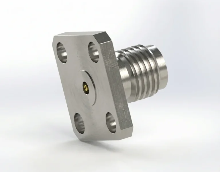 2.92mm Female 4-Hole Flange Mount RF Connector – Field Replaceable, 8.64mm Hole Spacing, 0.23mm Pin Diameter