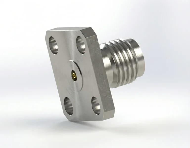 2.92mm Female 4-Hole Flange Mount RF Connector – Field Replaceable, 8.64mm Hole Spacing, 0.38mm Pin Diameter