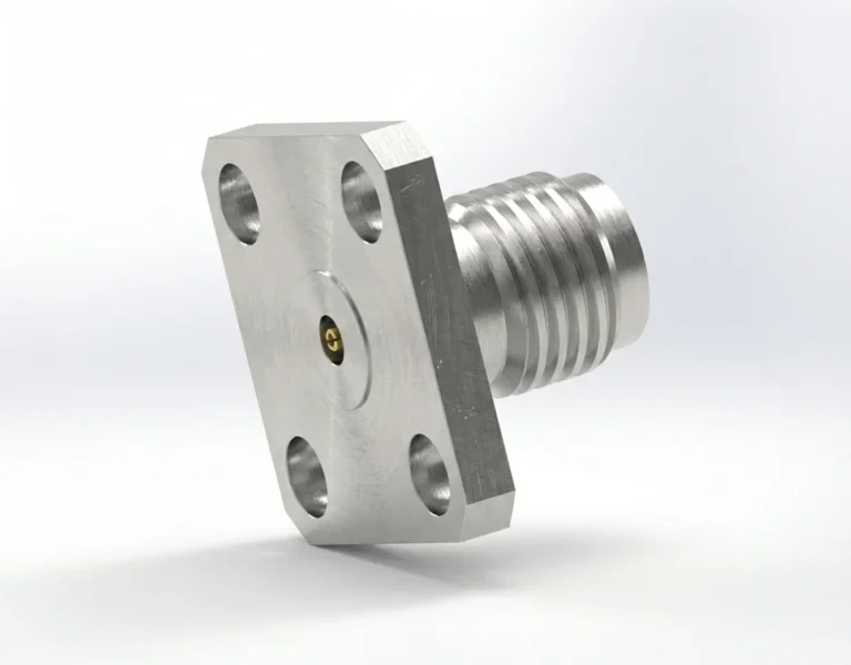 2.92mm Female 4-Hole Flange Mount RF Connector – Field Replaceable, 8.64mm Hole Spacing, 0.3mm Pin Diameter