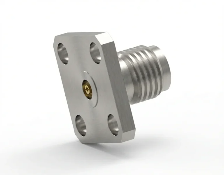2.92mm Female 4-Hole Flange Mount RF Connector – Field Replaceable, 8.64mm Hole Spacing, 0.46mm Pin Diameter