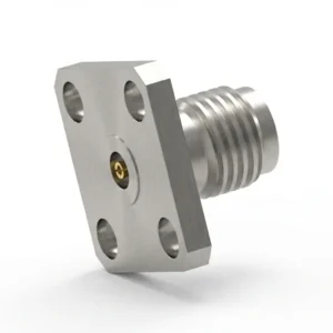 2.92mm Female 4-Hole Flange Mount RF Connector – Field Replaceable, 8.64mm Hole Spacing, 0.51mm Pin Diameter