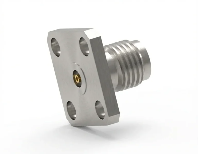 2.92mm Female 4-Hole Flange Mount RF Connector – Field Replaceable, 8.64mm Hole Spacing, 0.51mm Pin Diameter