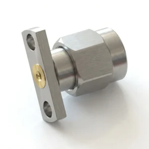2.92mm Male 2-Hole Flange Mount RF Connector – Field Replaceable, 10.2mm Hole Spacing, 0.23mm Pin Diameter