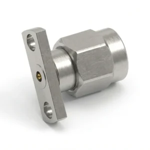 2.92mm Male 2-Hole Flange Mount RF Connector – Field Replaceable, 10.2mm Hole Spacing, 0.3mm Pin Diameter