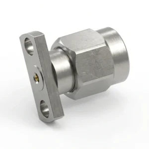 2.92mm Male 2-Hole Flange Mount RF Connector – Field Replaceable, 9mm Hole Spacing, 0.23mm Pin Diameter
