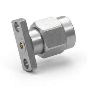 2.92mm Male 2-Hole Flange Mount RF Connector – Field Replaceable, 9mm Hole Spacing, 0.38mm Pin Diameter