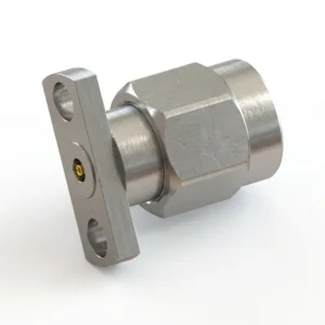 2.92mm Male 2-Hole Flange Mount RF Connector – Field Replaceable, 9mm Hole Spacing, 0.3mm Pin Diameter