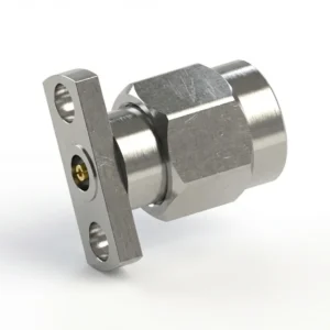 2.92mm Male 2-Hole Flange Mount RF Connector – Field Replaceable, 9mm Hole Spacing, 0.46mm Pin Diameter