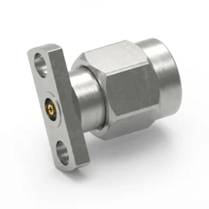 2.92mm Male 2-Hole Flange Mount RF Connector – Field Replaceable, 9mm Hole Spacing, 0.51mm Pin Diameter