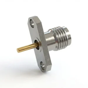 2.92mm Male 2-Hole Flange Mount RF Connector – Solder Attachment, 10.2mm Hole-Spacing, 1.27mm Pin Diameter, Pin Terminal