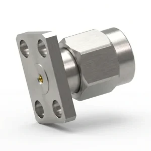 2.92mm Male 4-Hole Flange Mount RF Connector – Field Replaceable, 5.64mm Hole Spacing, 0.23mm Pin Diameter